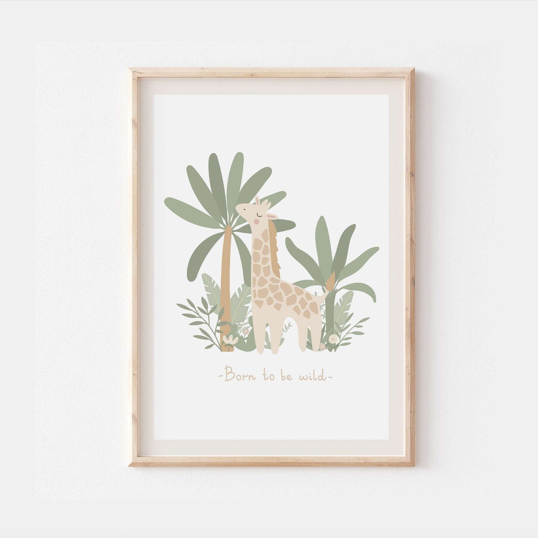 Born to be Wild print | Giraffe Animals Jungle Kids Nursery Print Baby Bedroom Decor Posters Quote Safari Nordic Style Typography Monochrome