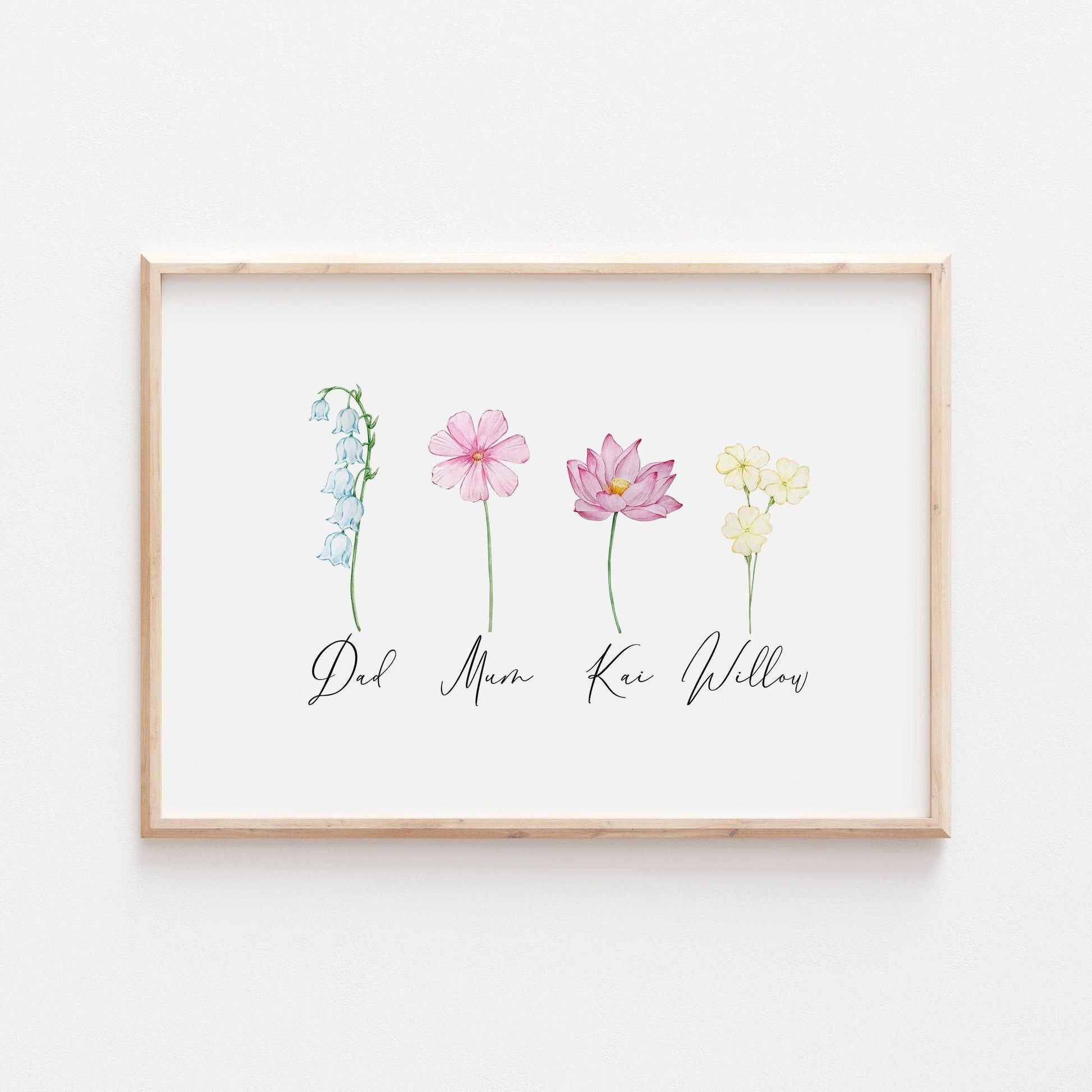 Birth Month Flower Print | Personalised Family Love Anniversary Best Friends Decor Gift Kids Baby Family Poster Bedroom Wall Art Present