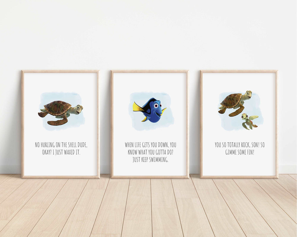 Finding Nemo Quotes | Crush Squirt Bruce Dory Marlin Disney Print Kids Children Babies Nursery Bedroom Art Wall Decor Pixar Disney Gift