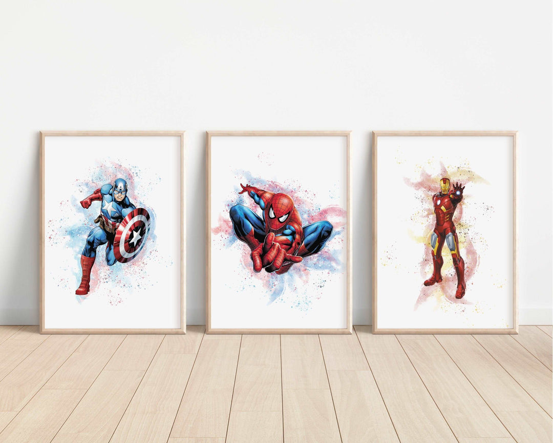 Avengers Watercolour Prints | Hulk Thor Thanos Spiderman Iron Man Captain America Marvel Comic Superhero Home Nursery Bedroom Decor Prints