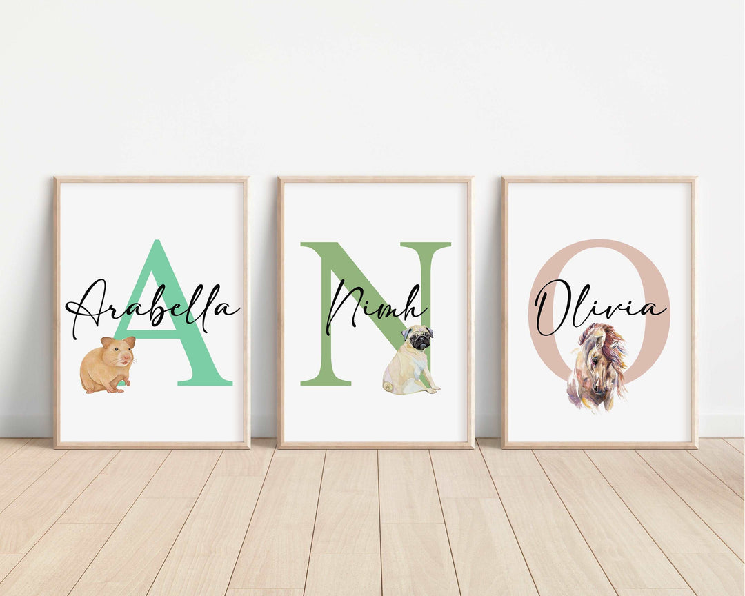 Pets Personalised Print | Watercolour Hamster Dog Cat Horse Rabbit Parrot Budgie Puppy Bedroom Kids Children Nursery Bedroom Art Wall Gift