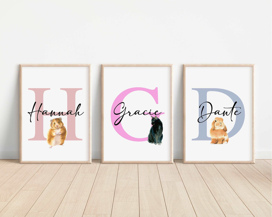 Pets Personalised Print | Watercolour Hamster Dog Cat Horse Rabbit Parrot Budgie Puppy Bedroom Kids Children Nursery Bedroom Art Wall Gift