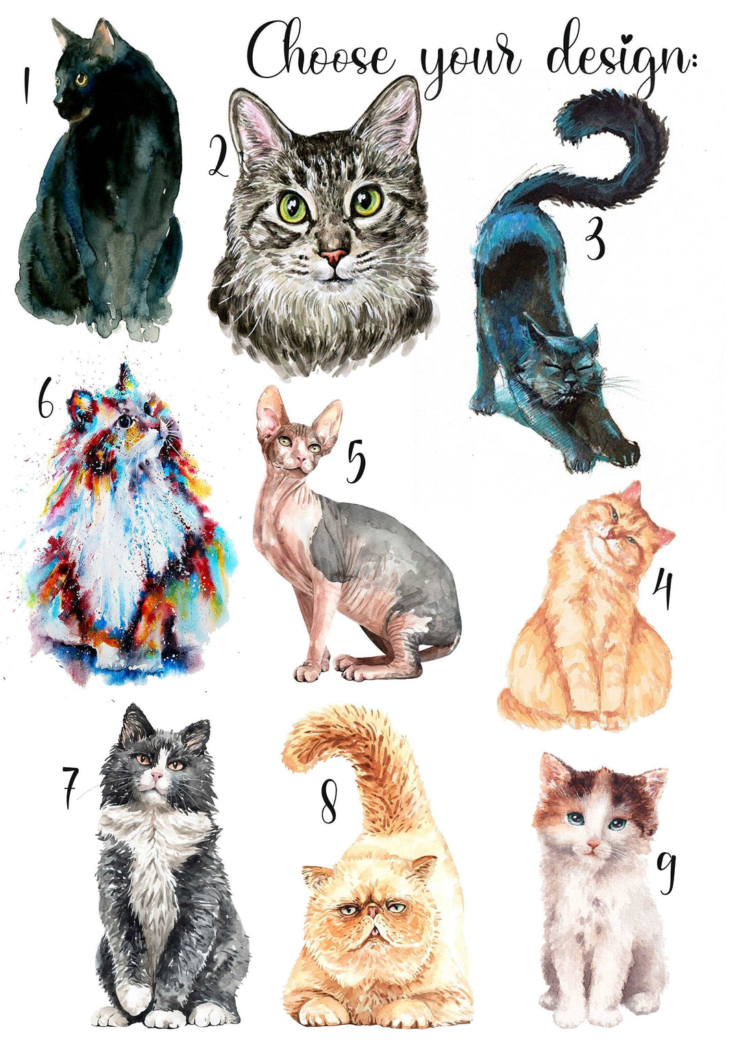 Cats Personalised Print | Watercolour Kitten Sphynx Mainecoon Tabby Persian Blackcat Bedroom Kids Children Nursery Bedroom Art Wall Gift