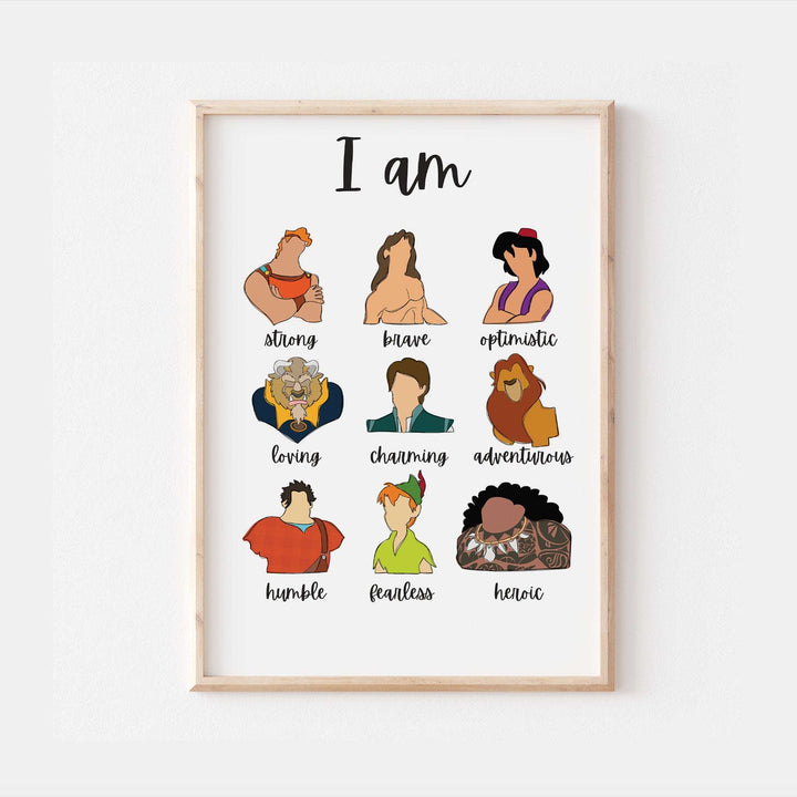 Disney Men | I Am | Maui Peter Pan Tarzan Beast Eric Bedroom Print Kids Children Nursery Baby Gift Art Wall Disney Pixar