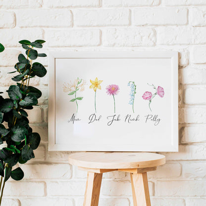 Birth Month Flower Print | Personalised Family Love Anniversary Best Friends Decor Gift Kids Baby Family Poster Bedroom Wall Art Present