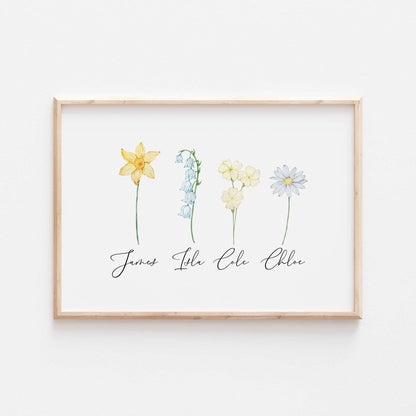 Birth Month Flower Print | Personalised Family Love Anniversary Best Friends Decor Gift Kids Baby Family Poster Bedroom Wall Art Present