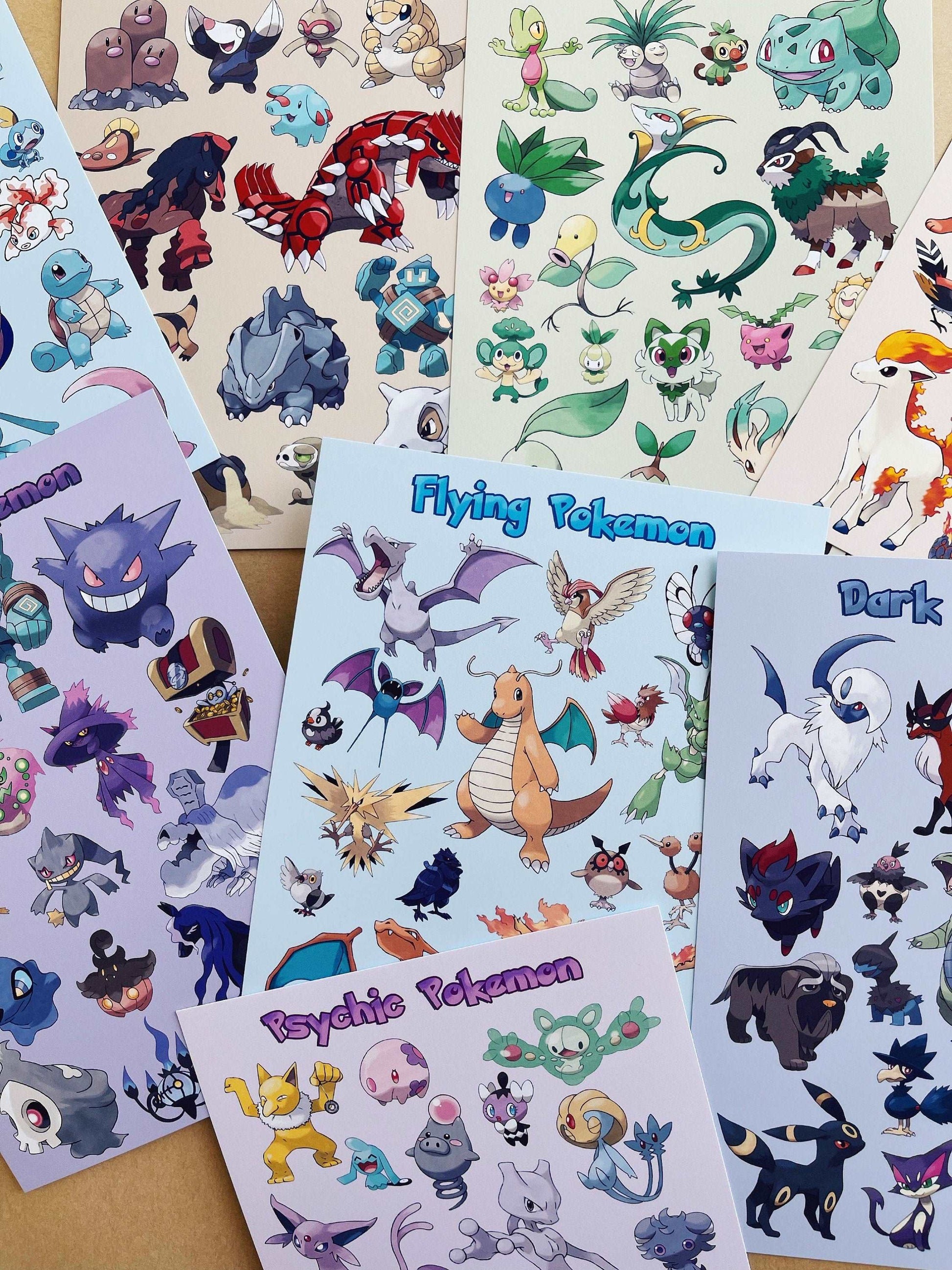 Pokemon Types Print | Fire Ground Grass Water Eeve Squirtle Charmander Cubone Bedroom Kids Children Nursery Bedroom Art Wall Disney Pixar