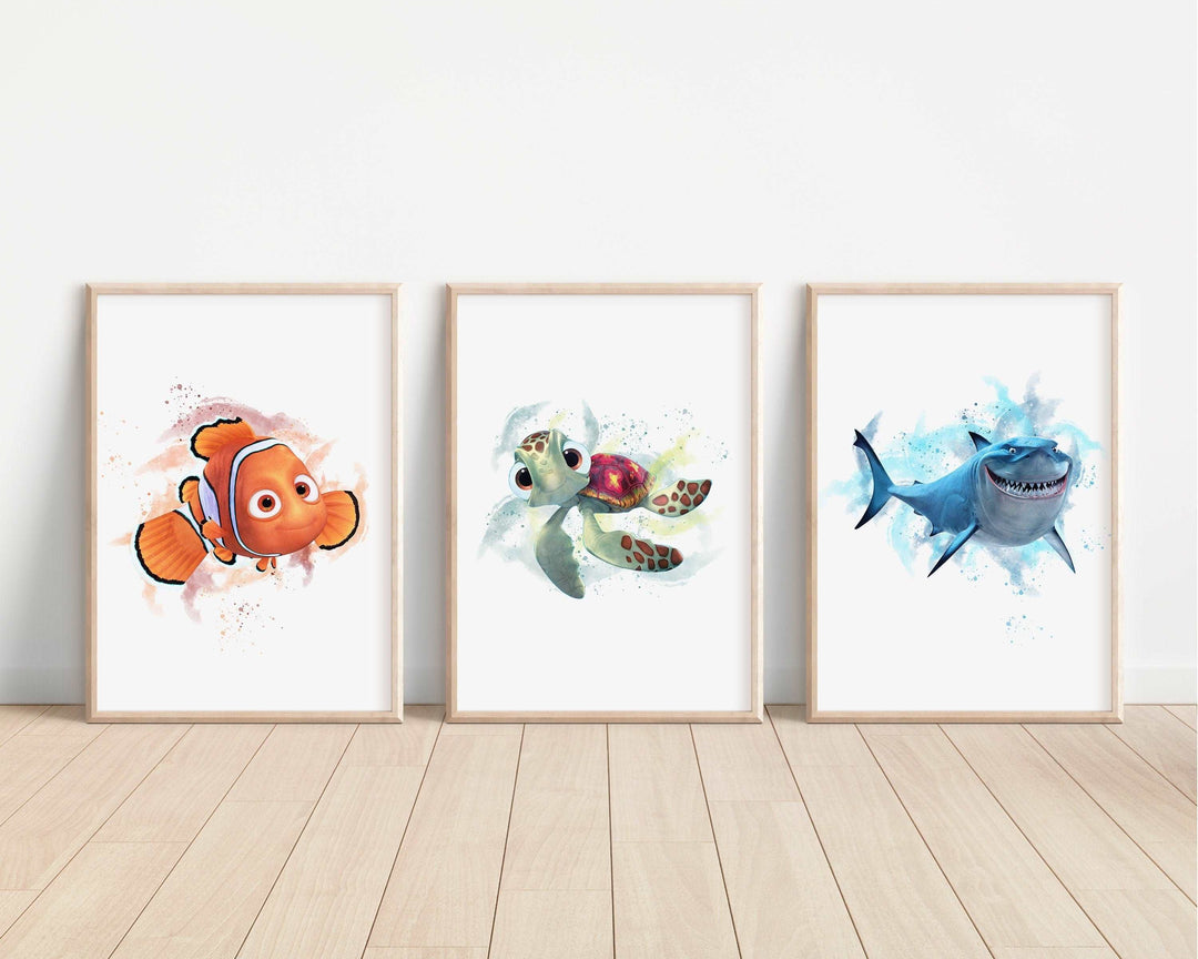 Finding Nemo Watercolour Prints | Disney Marlin Dory Bruce Pearl Squirt Bedroom Kid Children Newborn Baby Nursery Bedroom Wall Disney Pixar