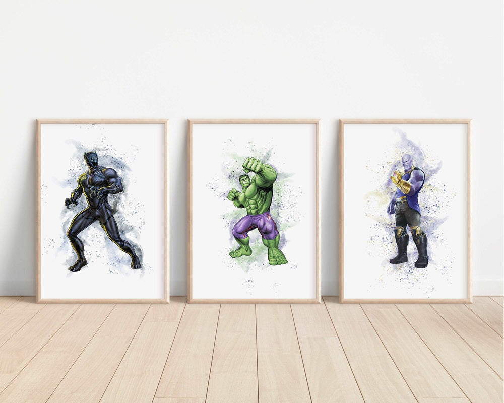 Avengers Watercolour Prints | Hulk Thor Thanos Spiderman Iron Man Captain America Marvel Comic Superhero Home Nursery Bedroom Decor Prints