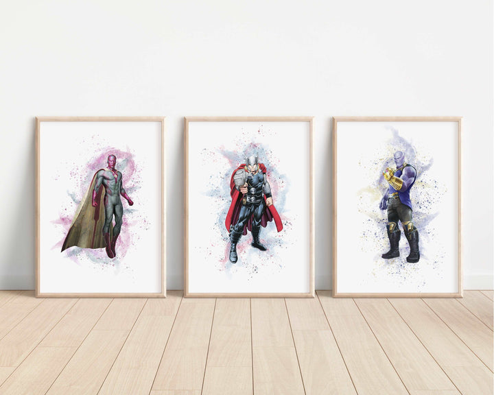 Avengers Watercolour Prints | Hulk Thor Thanos Spiderman Iron Man Captain America Marvel Comic Superhero Home Nursery Bedroom Decor Prints