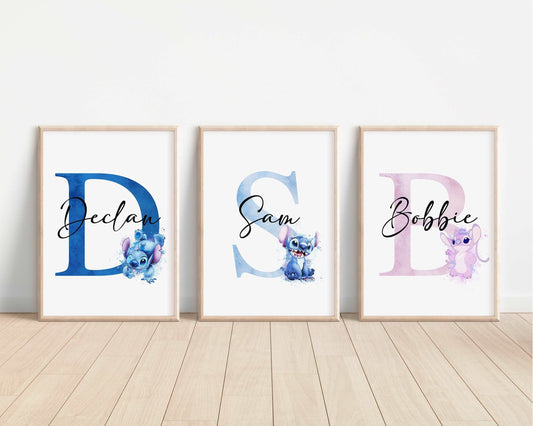 Lilo & Stitch Personalised Print | Lilo Stitch Alien Newborn Gift Hawaii Bedroom Kids Children Nursery Bedroom Art Wall Disney Pixar