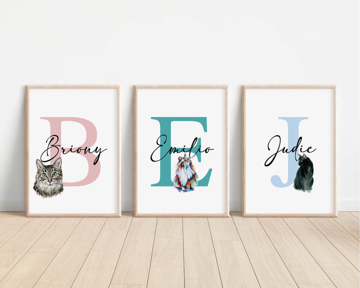 Cats Personalised Print | Watercolour Kitten Sphynx Mainecoon Tabby Persian Blackcat Bedroom Kids Children Nursery Bedroom Art Wall Gift