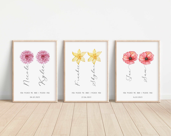 Personalised Flower Print | Sunflower Daisy Aster Wedding Engagement Anniversary Best Friends Decor Gift Family Poster Bedroom Wall Art