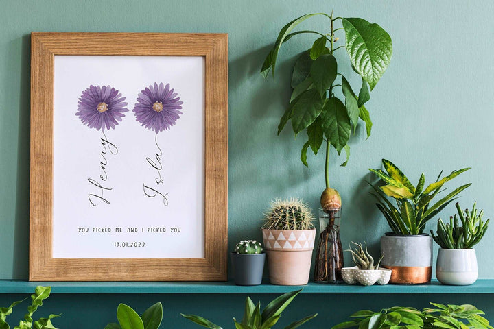 Personalised Flower Print | Sunflower Daisy Aster Wedding Engagement Anniversary Best Friends Decor Gift Family Poster Bedroom Wall Art