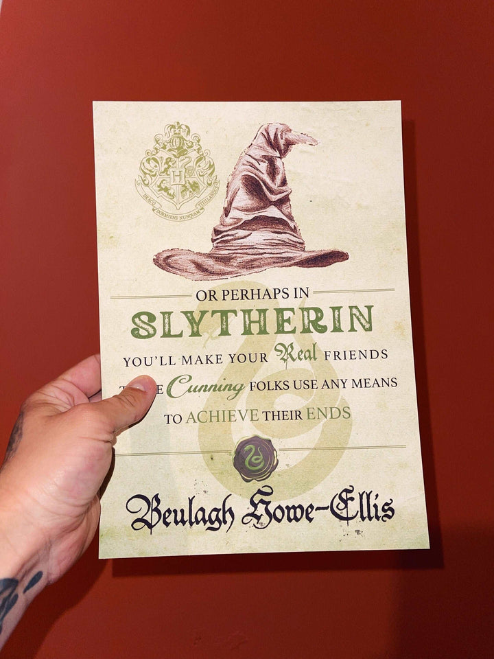 Harry Potter Personalized Print | Sorting Hat Gryffindor Slytherin Hufflepuff Ravenclaw Hogwarts Bedroom Children Nursery Bedroom Art Wall