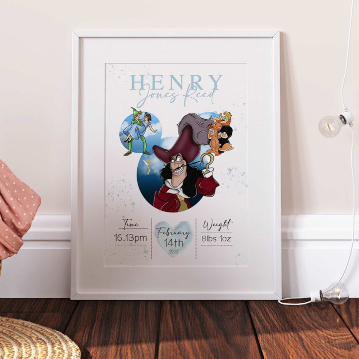 Personalised The Day You Were Born | Peter Pan Disney Captain Hook Wendy Darling Newborn Print Bedroom Nursery Decor Baby Gift Poster