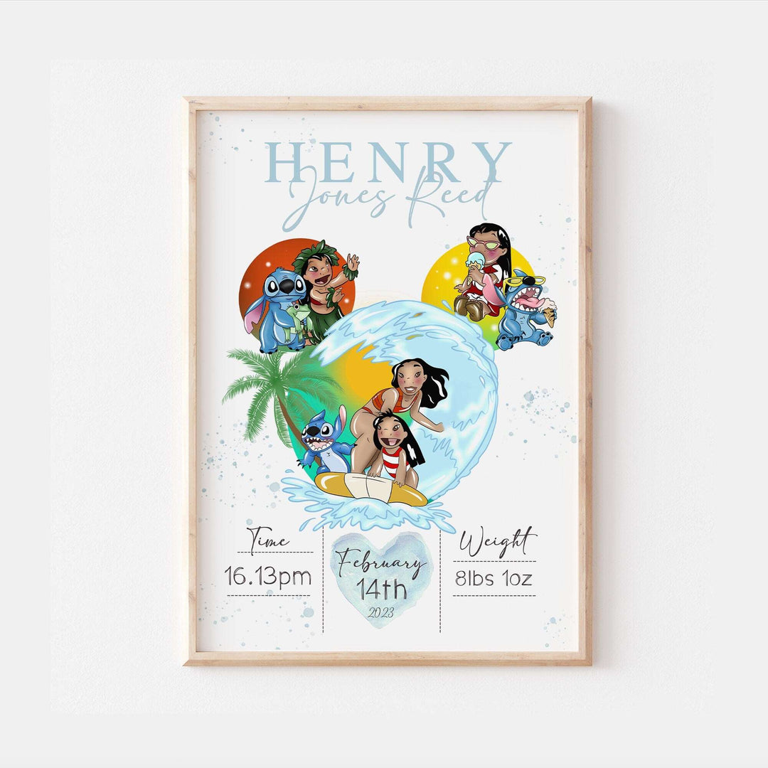 Personalised The Day You Were Born | Lilo and Stitch Nani Disney Newborn Print Alien Bedroom Nursery Decor Baby Gift Poster