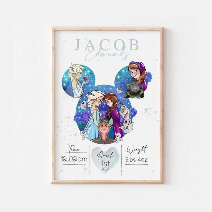 Personalised The Day You Were Born | Frozen Anna Elsa Olaf Sven Kristoff Trolls Disney Newborn Print Bedroom Nursery Decor Baby Gift Poster