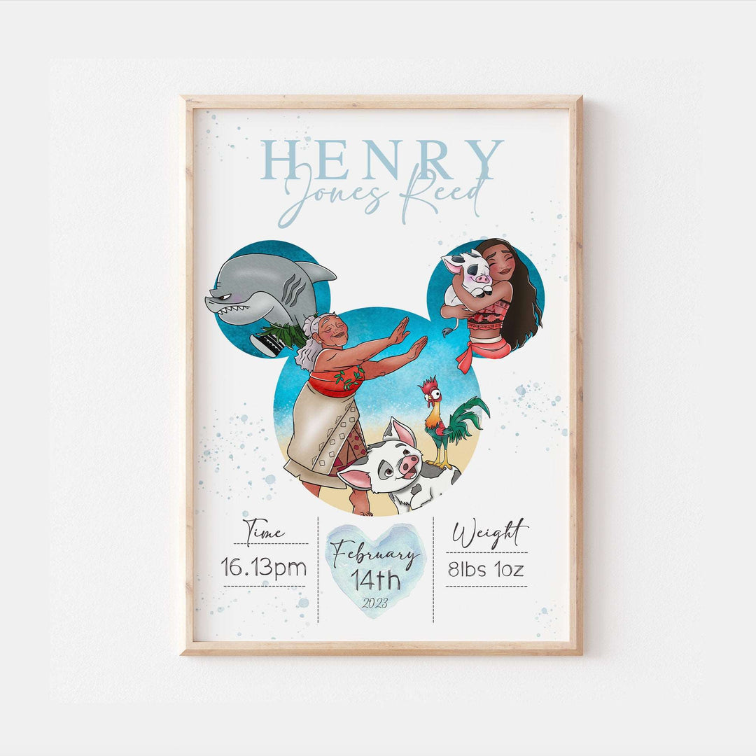 Personalised The Day You Were Born | Moana Hei Hei Pua Maui Gramma Tala Disney Newborn Print Bedroom Nursery Decor Baby Gift Poster