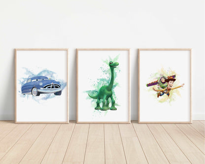 Pixar Watercolour Prints | Monsters Inc Toy Story Nemo Remy Cars Bedroom Print Kids Children Nursery Bedroom Art Wall Disney Pixar