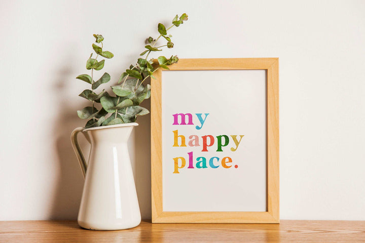 My Happy Place Print | Colourful Quote Affirmation Art | Love Happy Cute Living Room Bedroom Wall Art Decor | Poster Vibrant Home