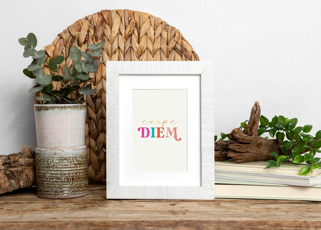 Carpe Diem Print | Colourful Quote Affirmation Art | Love Happy Cute Living Room Bedroom Wall Art Decor | Poster Vibrant Home