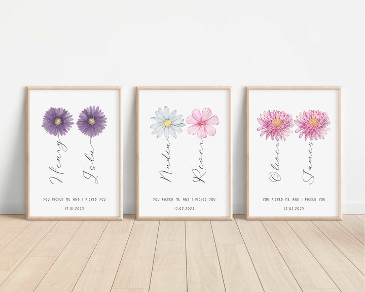 Personalised Flower Print | Sunflower Daisy Aster Wedding Engagement Anniversary Best Friends Decor Gift Family Poster Bedroom Wall Art