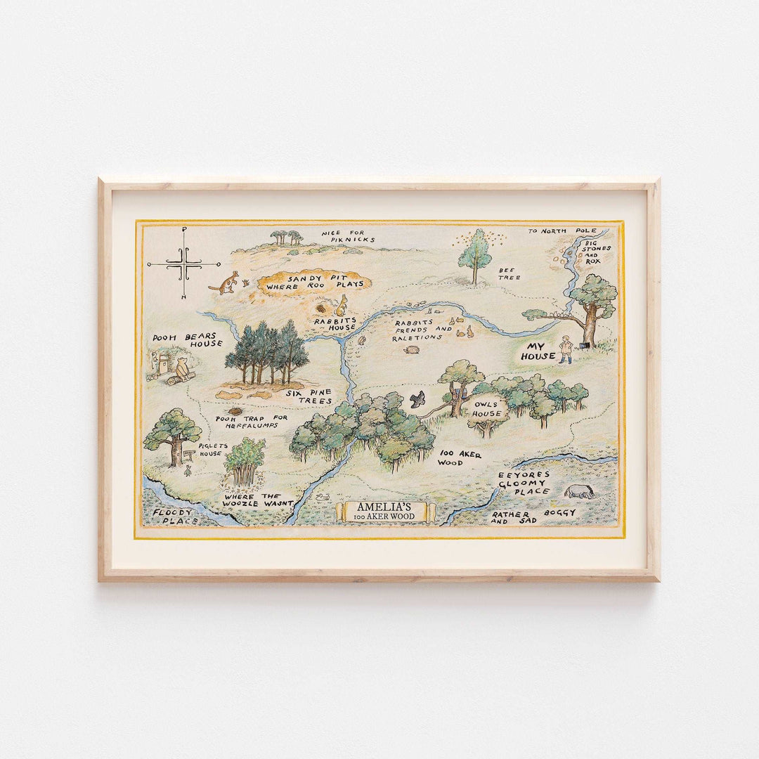 Personalised 100 Acre Wood Map | Winnie the Pooh | Quote Disney Kids Tigger Eeyore Piglet Children Babies Nursery Bedroom Art Wall Decor