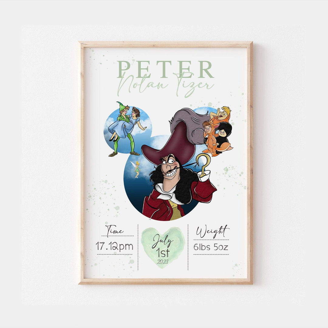 Personalised The Day You Were Born | Peter Pan Disney Captain Hook Wendy Darling Newborn Print Bedroom Nursery Decor Baby Gift Poster