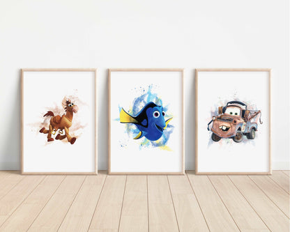 Pixar Watercolour Prints | Monsters Inc Toy Story Nemo Remy Cars Bedroom Print Kids Children Nursery Bedroom Art Wall Disney Pixar