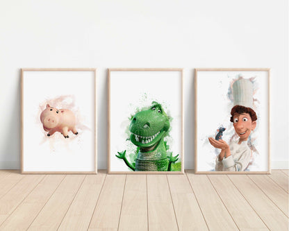 Pixar Watercolour Prints | Monsters Inc Toy Story Nemo Remy Cars Bedroom Print Kids Children Nursery Bedroom Art Wall Disney Pixar