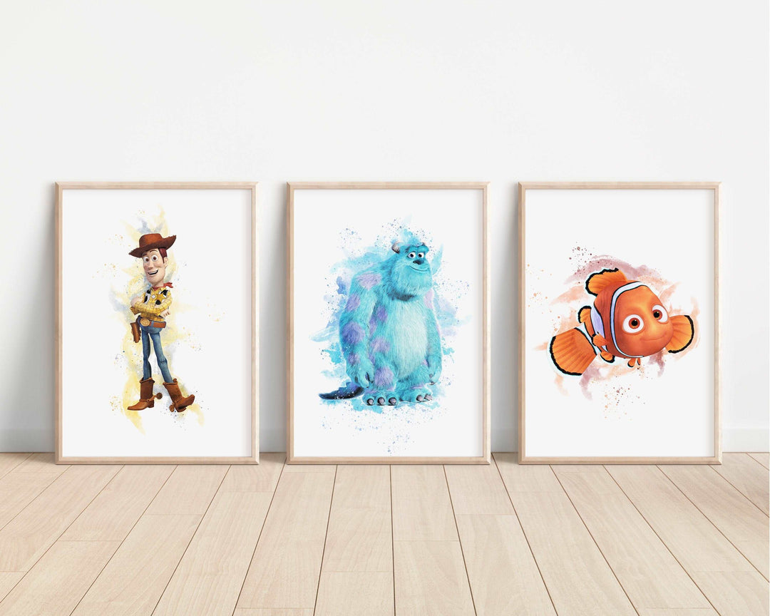 Pixar Watercolour Prints | Monsters Inc Toy Story Nemo Remy Cars Bedroom Print Kids Children Nursery Bedroom Art Wall Disney Pixar