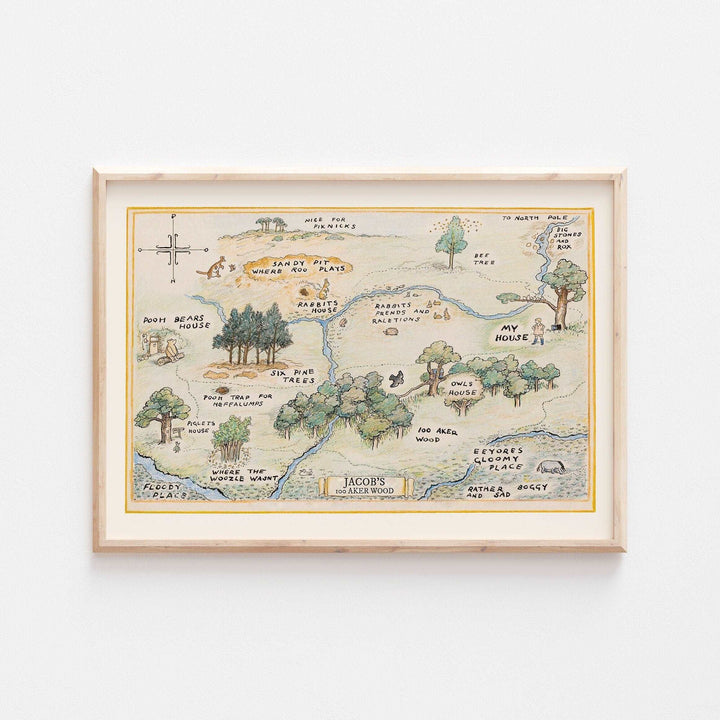 Personalised 100 Acre Wood Map | Winnie the Pooh | Quote Disney Kids Tigger Eeyore Piglet Children Babies Nursery Bedroom Art Wall Decor