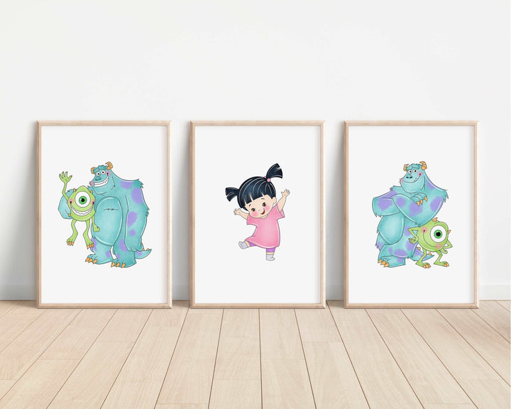 Monsters Inc Prints | Watercolour Boo Sulley Mike Wazowski Randall Bedroom Kids Children Nursery Bedroom Art Wall Disney Pixar