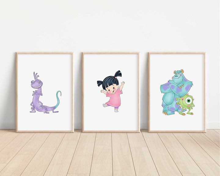 Monsters Inc Prints | Watercolour Boo Sulley Mike Wazowski Randall Bedroom Kids Children Nursery Bedroom Art Wall Disney Pixar