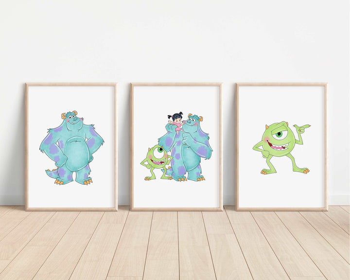 Monsters Inc Prints | Watercolour Boo Sulley Mike Wazowski Randall Bedroom Kids Children Nursery Bedroom Art Wall Disney Pixar