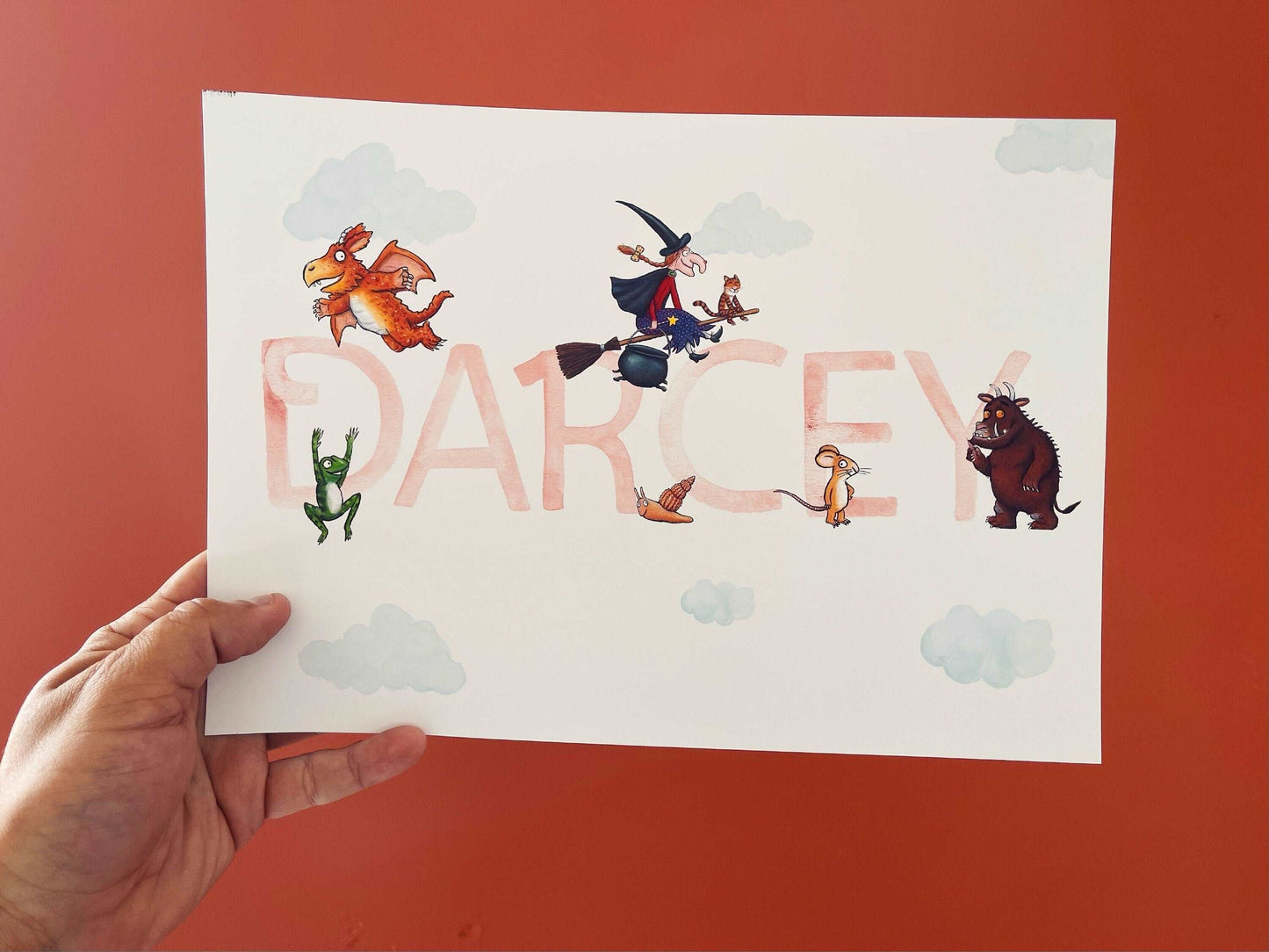 Personalized Gruffalo Room on the broom Print | Zog Mouse Quote Story Movie Kids Children Babies Nursery Bedroom Art Wall Decor Poster