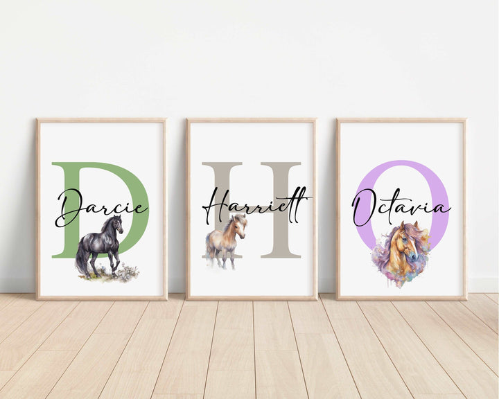 Horses Personalised Print | Pony Thoroughbred Friesian Arabian Shetland Shire Animals Gift Bedroom Kids Children Nursery Bedroom Art Wall