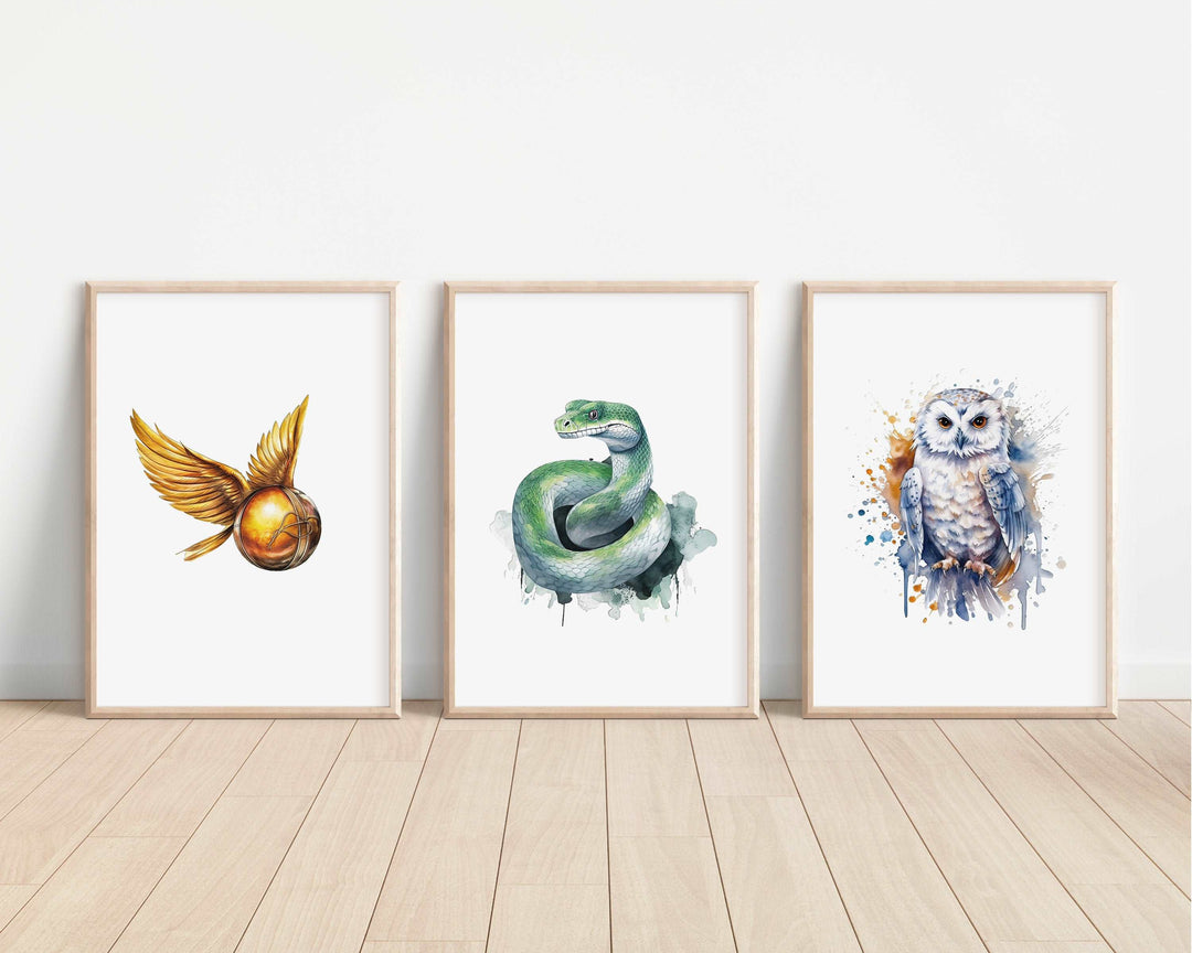 Harry Potter Prints | Watercolour Hagrid Dumbledore Hedwig Snitch Gryffindor Hogwarts Bedroom Kids Children Nursery Bedroom Art Wall