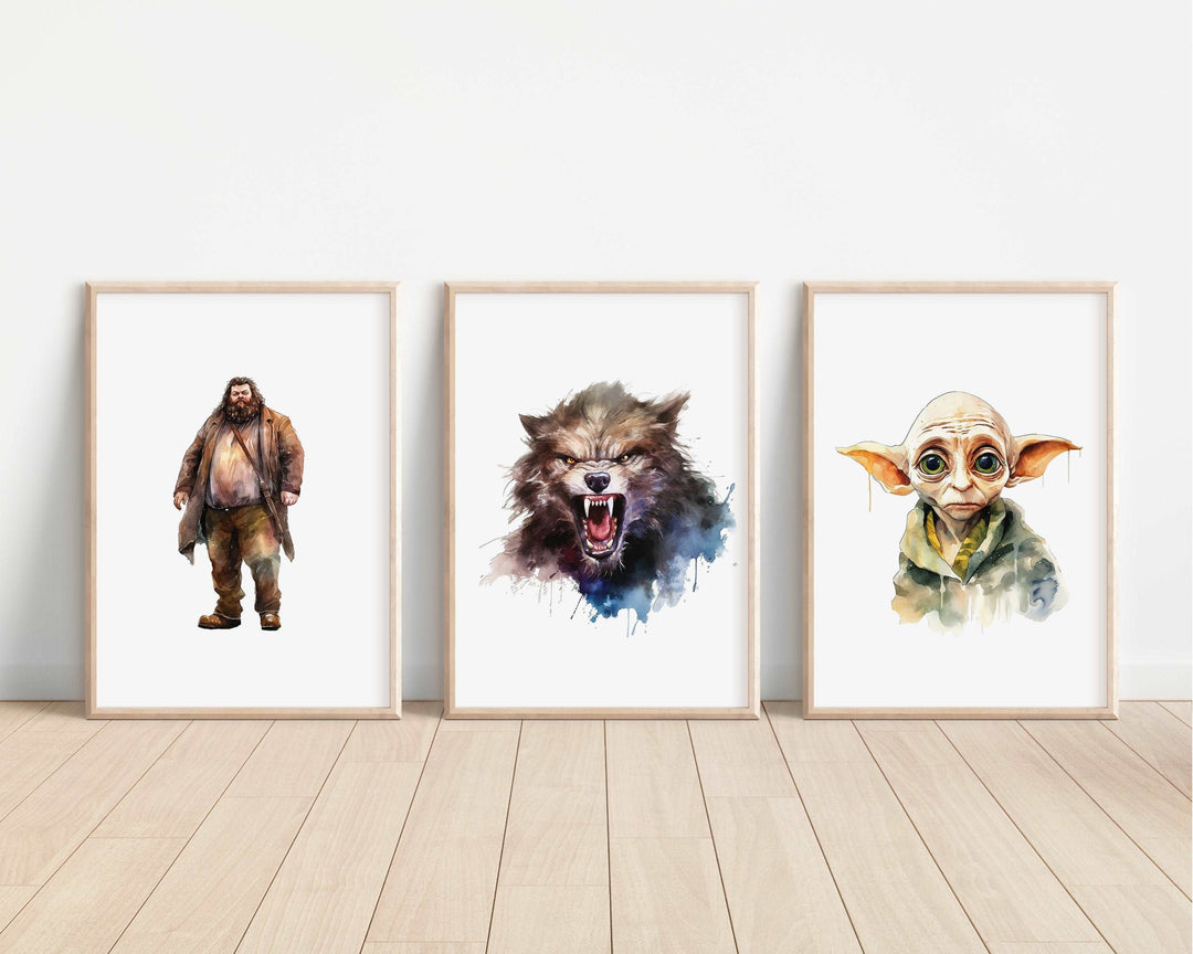 Harry Potter Prints | Watercolour Hagrid Dumbledore Hedwig Snitch Gryffindor Hogwarts Bedroom Kids Children Nursery Bedroom Art Wall