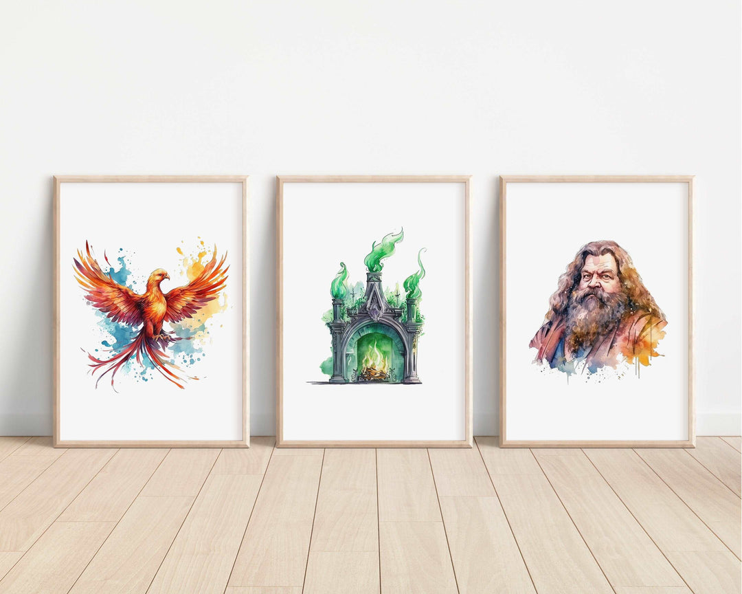 Harry Potter Prints | Watercolour Hagrid Dumbledore Hedwig Snitch Gryffindor Hogwarts Bedroom Kids Children Nursery Bedroom Art Wall