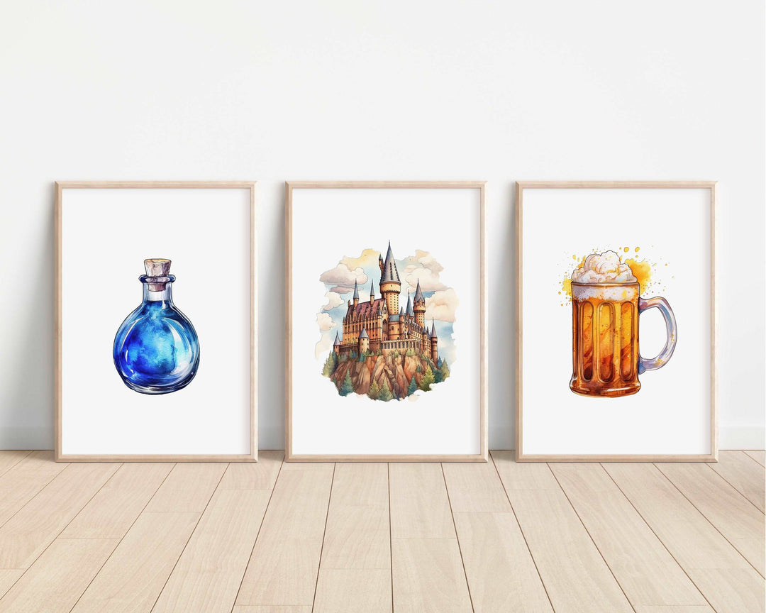 Harry Potter Prints | Watercolour Hagrid Dumbledore Hedwig Snitch Gryffindor Hogwarts Bedroom Kids Children Nursery Bedroom Art Wall