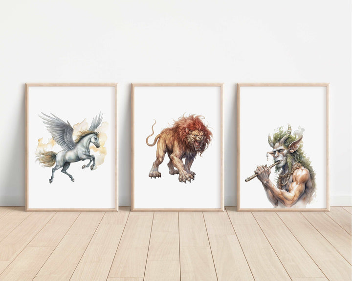 Mythological Creatures Prints | Watercolour Fantasy Dragons Pegasus Pan Griffin Manticore Trolls Wall Decor Nursery Print Bedroom Art