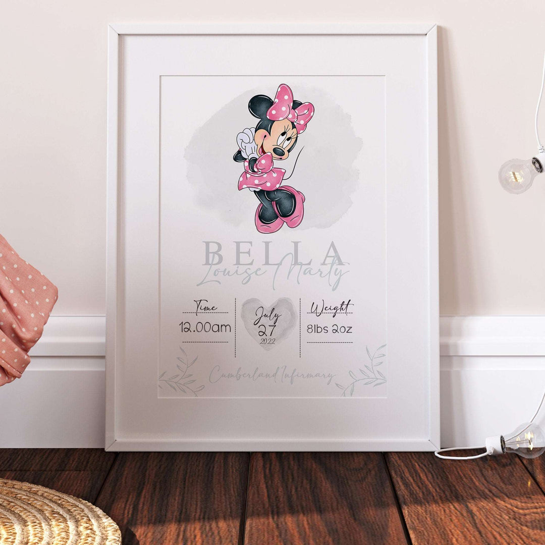 Personalized The Day You Were Born | Minnie Mouse Disney Newborn Print Watercolor Bedroom Nursery Decor Baby Gift Poster Baby Shower