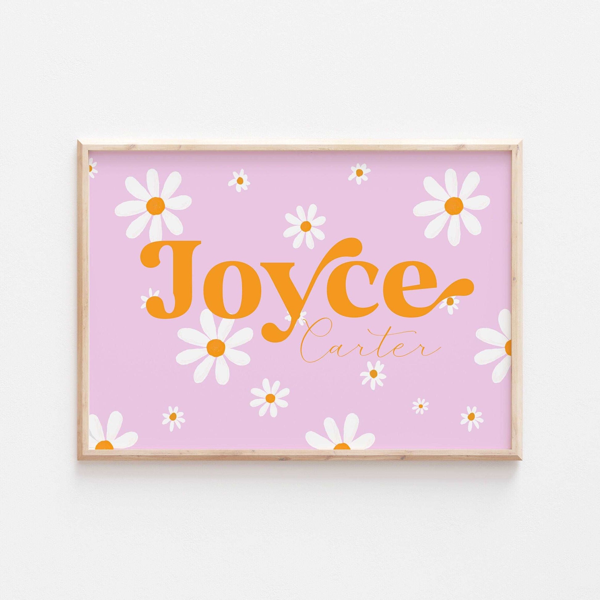 Daisy Personalized Print | Floral Baby Girl Gift | Pink Flowers Family Poster Kids Children Bedroom Newborn Nursery Wall Art Present