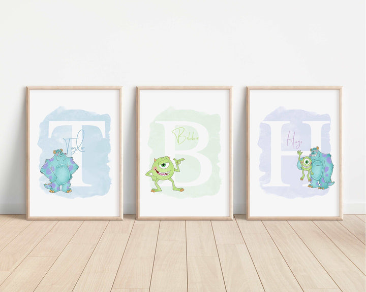 Monsters Inc Personalised Print | Sulley Mike Wazowski Boo Randall Bedroom Kids Children Nursery Bedroom Art Wall Disney Pixar