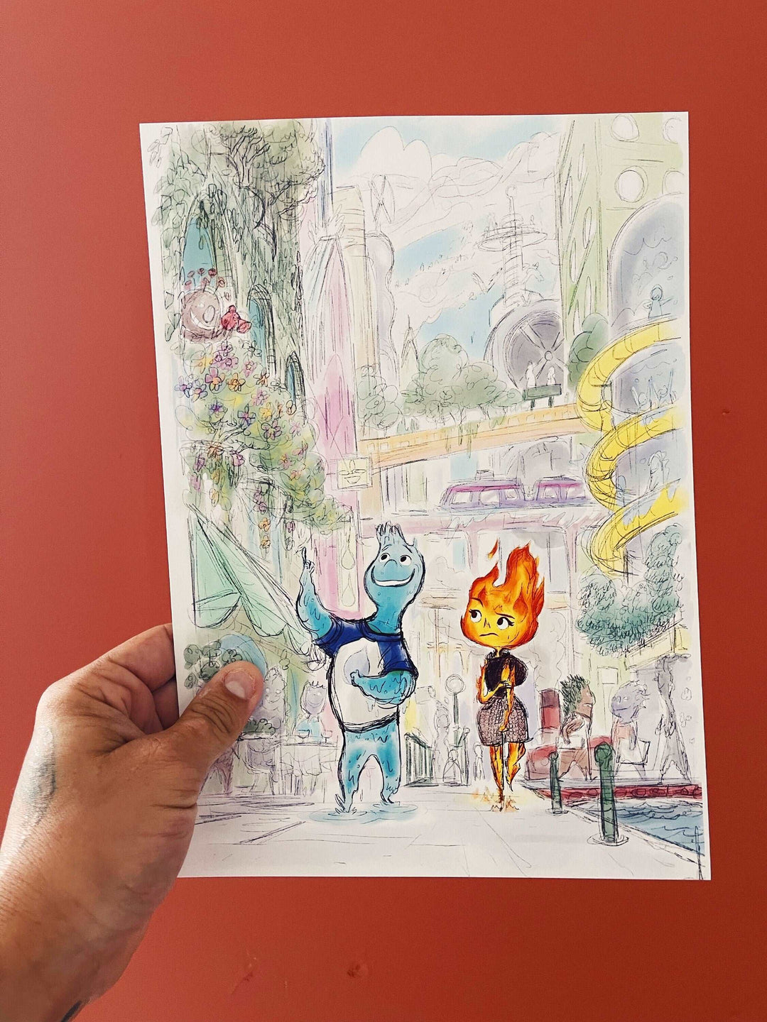 Elemental Print | Ember and Wade | Bedroom Print Kids Children Nursery Bedroom Art Wall Disney Pixar Concept Pop Sketch