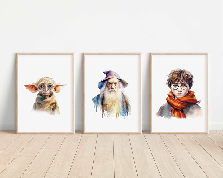 Harry Potter Prints | Watercolour Hagrid Dumbledore Hedwig Snitch Gryffindor Hogwarts Bedroom Kids Children Nursery Bedroom Art Wall