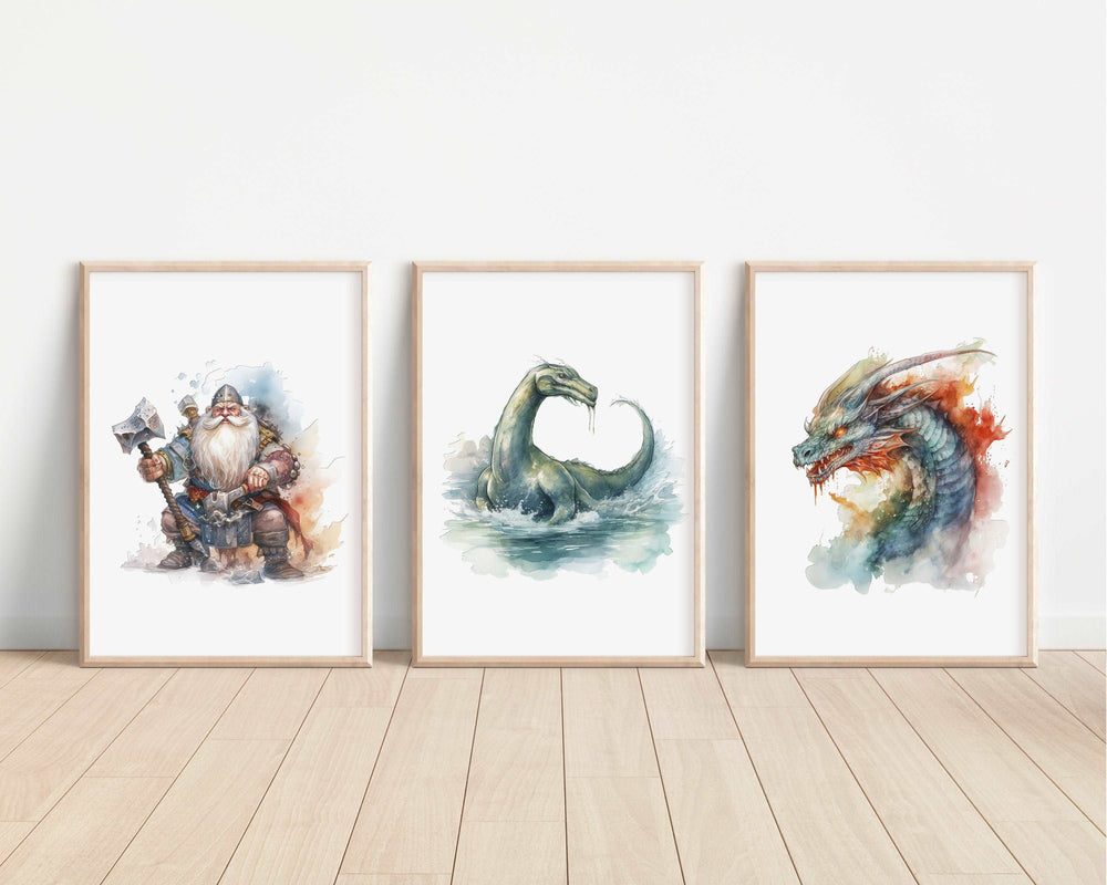 Mythological Creatures Prints | Watercolour Fantasy Dragons Pegasus Pan Griffin Manticore Trolls Wall Decor Nursery Print Bedroom Art