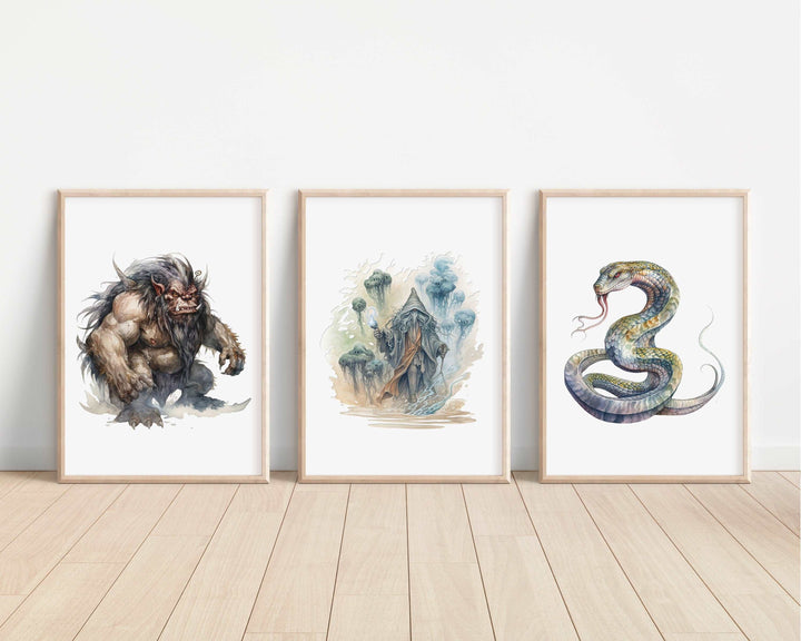 Mythological Creatures Prints | Watercolour Fantasy Dragons Pegasus Pan Griffin Manticore Trolls Wall Decor Nursery Print Bedroom Art